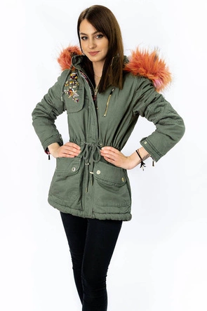 BAWEŁNIANA DAMSKA PARKA ZIMOWA KHAKI 1 (K5001)