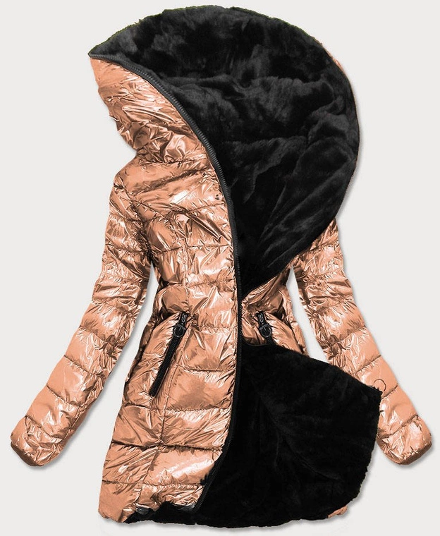 BŁYSZCZĄCA DWUSTRONNA KURTKA DAMSKA ZŁOTA (B9543-13)