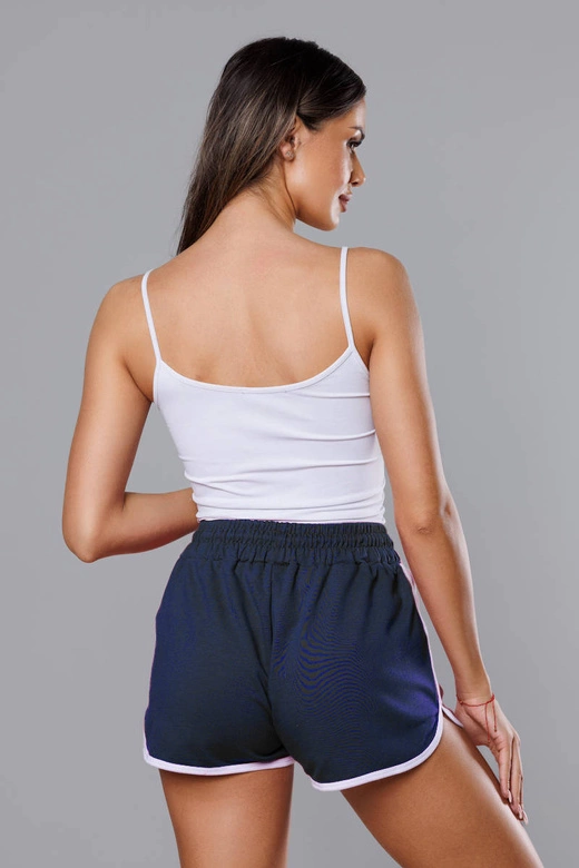 Damskie szorty z kontrastową lamówką granatowe (8K208-25)