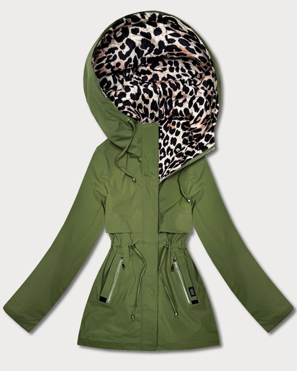 Dwustronna kurtka parka Goodlookin zielona panterka (KK60424-2#)