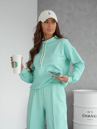 Komplet dresowy bluza ze stójką i spodnie miętowy (82162)