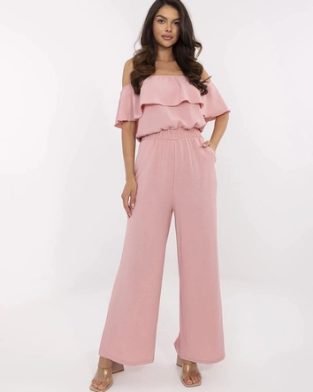 Elegancki kombinezon z szerokimi nogawkami brudny róż (T52)