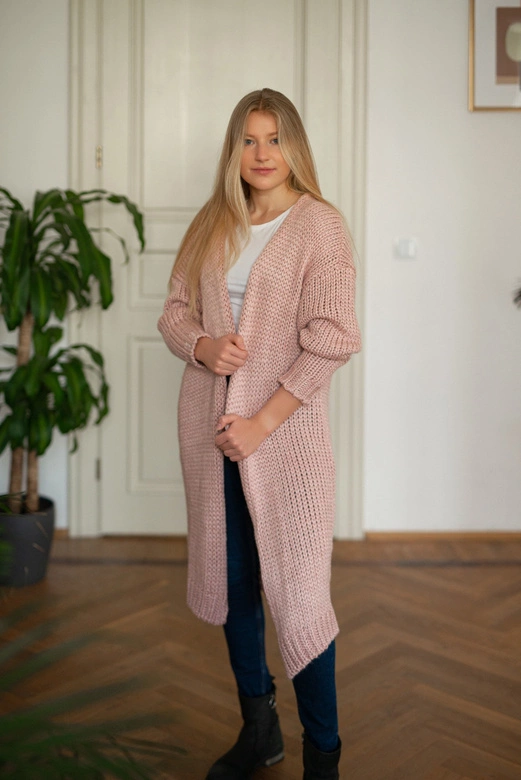 CIEPŁY SWETER OVERSIZE PUDROWY RÓŻ (559ART)