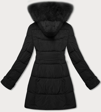 Damska kurtka zimowa z ozdobnymi paskami czarna (23MY-208)