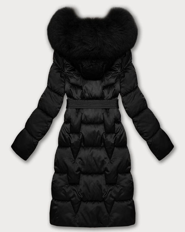 Zimowa damska kurtka z paskiem S'West czarna (B8305-1)