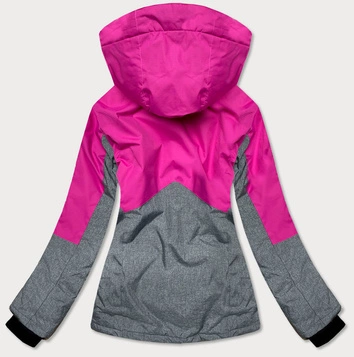 DAMSKA KURTKA ZIMOWA Z PASEM ŚNIEŻNYM SZARO-RÓŻOWA (B2390)