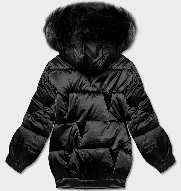 Krótka kurtka oversize czarna (H-1109-01)