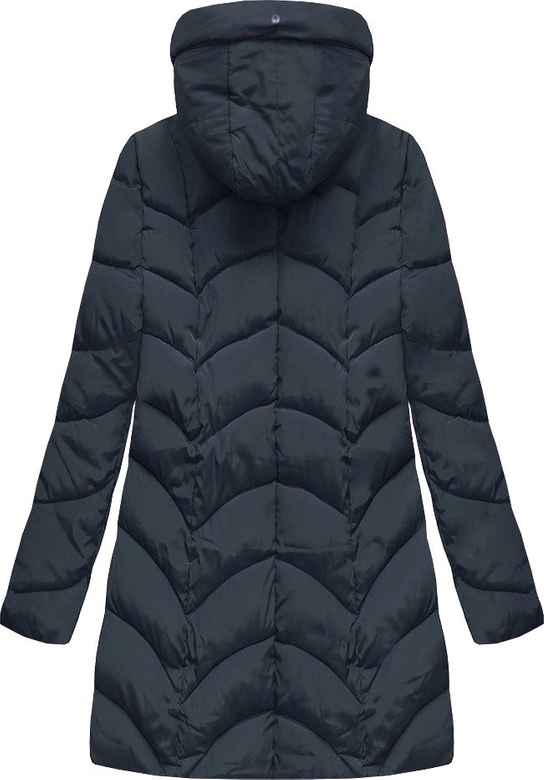 PIKOWANA ZIMOWA DAMSKA KURTKA Z KAPTUREM GRANATOWA (X1801X)