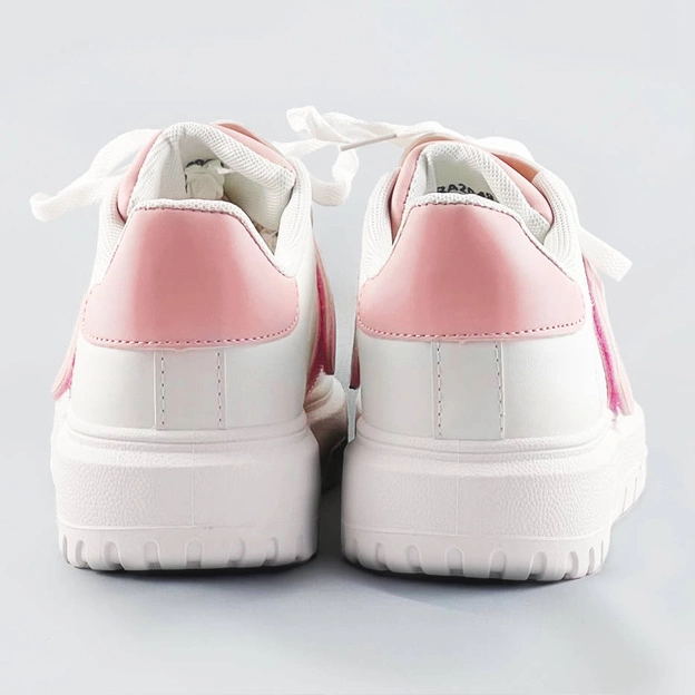 Damskie buty sportowe z nakładką na sznurowadła biało-różowe (ra2049)