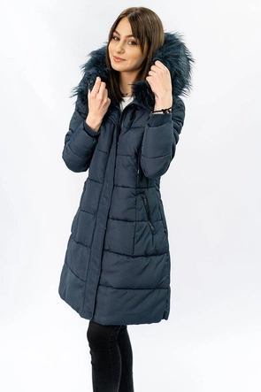 Pikowana kurtka damska zimowa z kapturem granatowa (7757)