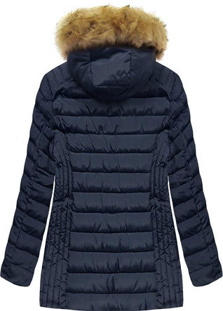 PIKOWANA DAMSKA KURTKA ZIMOWA Z KAPTUREM GRANATOWA (B2630-30)