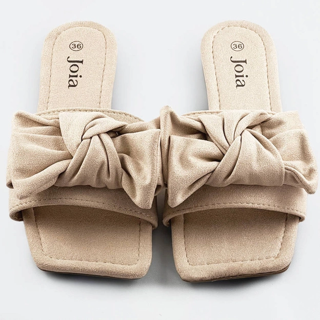 DAMSKIE KLAPKI Z KOKARDĄ BEŻOWE (LS-97)