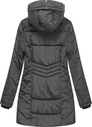 DŁUŻSZA PIKOWANA KURTKA Z KAPTUREM CIEMNOSZARA (B2625-30)
