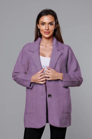 Krótka wełniana narzutka alpaka fiolet (7108-1)