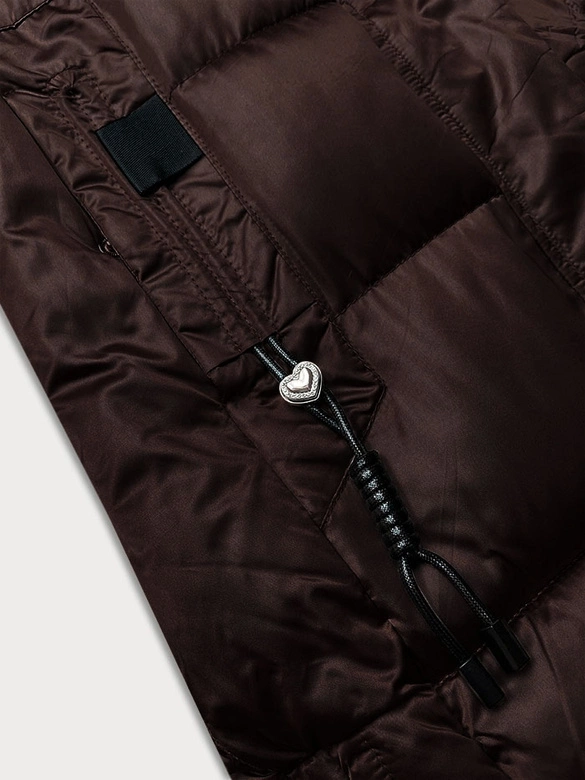 Zimowa pikowana kurtka plus size z kapturem S'west czekoladowa (B8267-14)