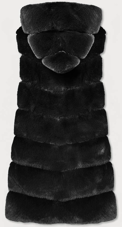 KAMIZELKA FUTRO Z KAPTUREM CZARNA (31120)