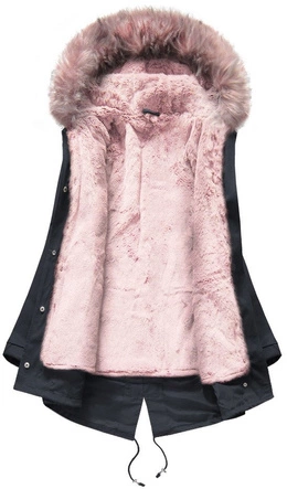 BAWEŁNIANA PARKA Z PODPINKĄ GRANATOWO-RÓŻOWA (R1308)