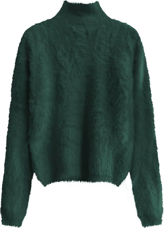 KRÓTKI FUTRZANY SWETER Z GOLFEM BUTELKOWA ZIELEŃ (466ART)