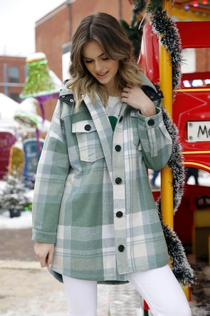 Damska kurtka koszulowa w kratę zielona (AG3-1813)