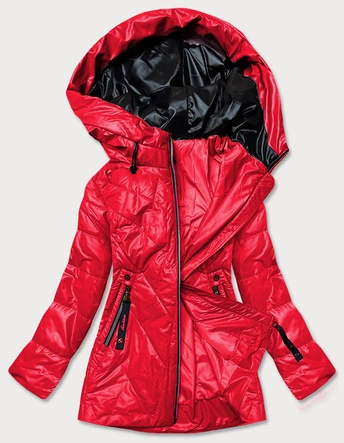 DAMSKA KURTKA Z KAPTUREM CZERWONA (7726)