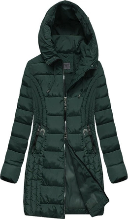 DŁUŻSZA KURTKA Z KAPTUREM BUTELKOWA ZIELEŃ (B2619-30)