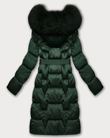 Zimowa damska kurtka z paskiem S'West ciemny zielony (B8305-10)
