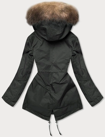 Zimowa parka damska z podpinką khaki-brąz (b533-1107)