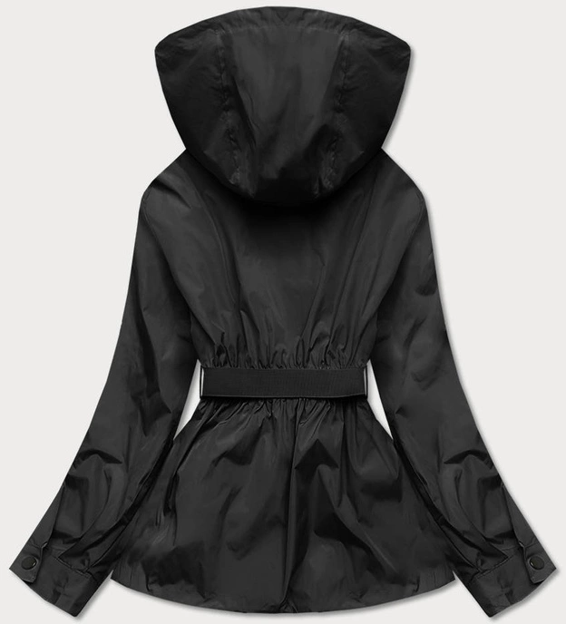 Krótka kurtka damska z paskiem czarna (ag3-03)