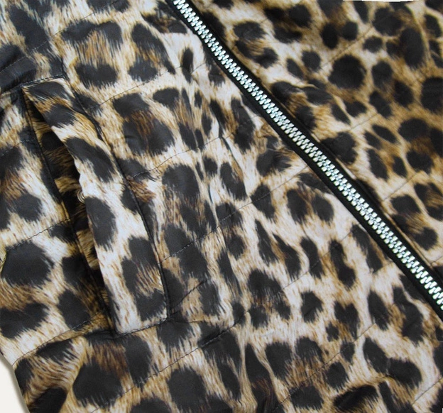 DWUSTRONNA PARKA DAMSKA Z KAPTUREM KHAKI-PANTERKA (W354)