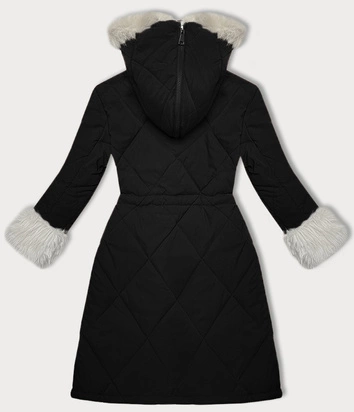 Pikowana kurtka zimowa na futrze Way Mode czarny-beż (WD202308)