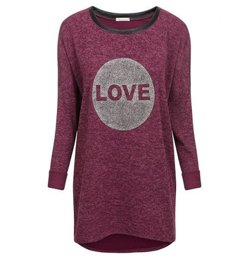 SWETER Z BROKATOWYM LOVE BORDOWY (5104-5)