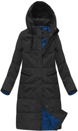 PROSTY DAMSKI PŁASZCZ ZIMOWY Z PUCHEM NATURALNYM CZARNY (7123)