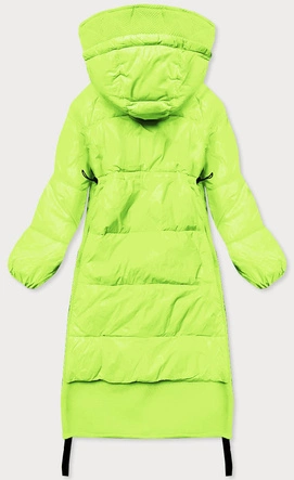 Długa kurtka zimowa z łączonych materiałów neonowo żółta (jin-210)