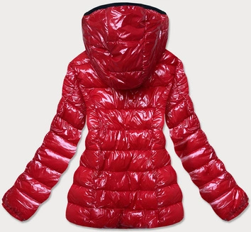 BŁYSZCZĄCA DAMSKA KURTKA ZIMOWA PUCHOWA CZERWONA (B9583-4)