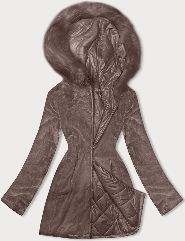 Dwustronna kurtka damska pikowana - futro coffee (H-897-89)