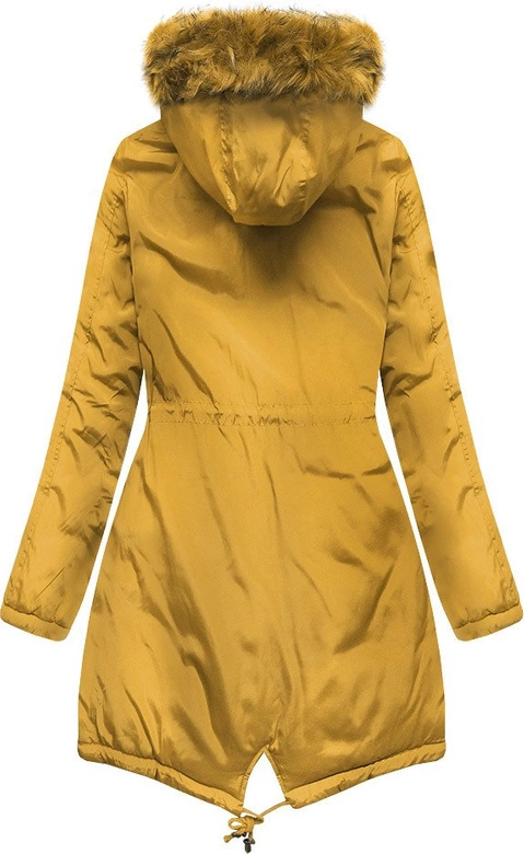 DWUSTRONNA DAMSKA PARKA ZIMOWA WELUROWA MUSZTARDOWA (7911)