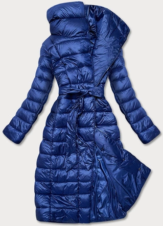 PIKOWANY PŁASZCZ Z WYSOKĄ STÓJKĄ GRANATOWY (J19-018)