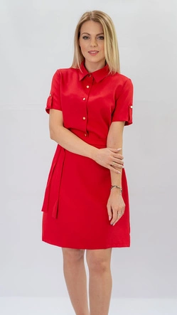 SUKIENKA Z KOŁNIERZYKIEM TYPU SZMIZJERKA CZERWONA (431ART)