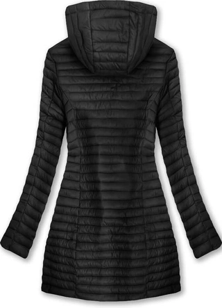 DŁUŻSZA PIKOWANA KURTKA Z KAPTUREM CZARNA (7222)