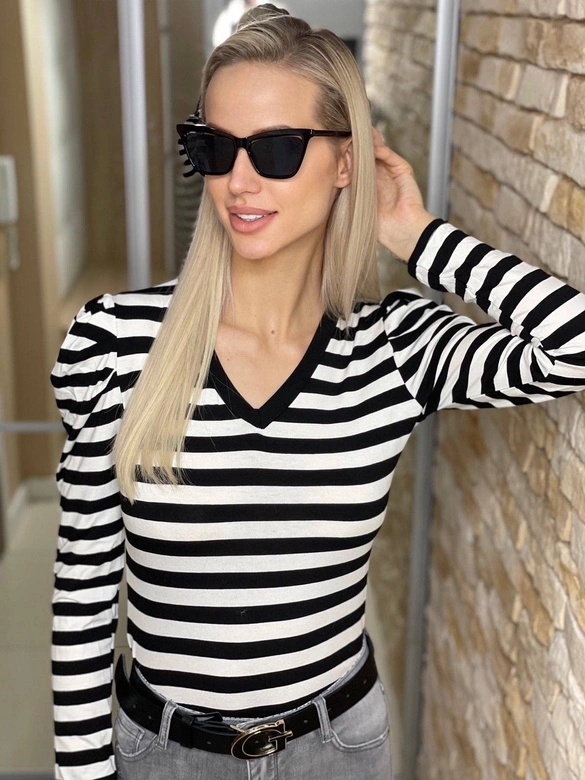 BLUZKA Z BUFKAMI W PASKI CZARNO-BIAŁA (21179)