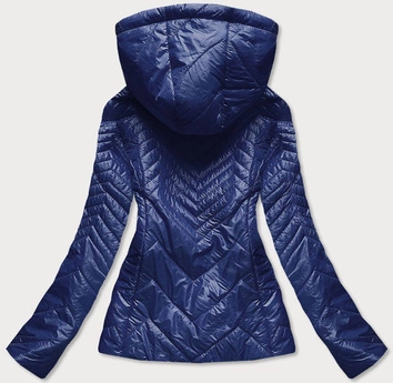 Krótka pikowana kurtka damska z kapturem granatowa (b9566)