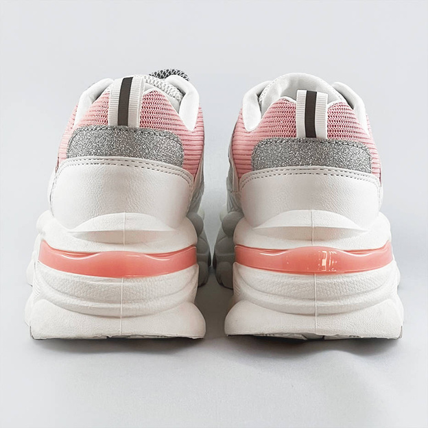 Sznurowane buty sportowe damskie biało-różowe (lu-3)
