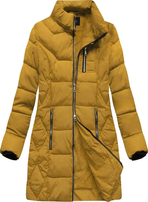 DŁUŻSZA ZIMOWA KURTKA DAMSKA Z KAPTUREM ŻÓŁTA (B9902)