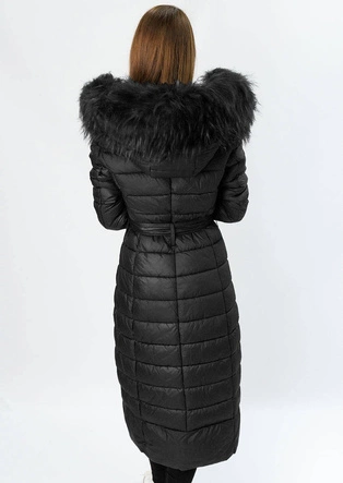 DŁUGA PIKOWANA KURTKA CZARNA (7761)