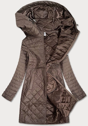 PIKOWANA KURTKA DAMSKA Z KAPTUREM BRĄZOWA (Q359#)