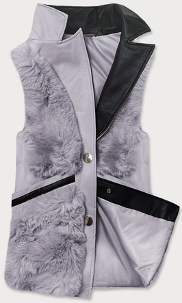 Elegancka kamizelka ekoskóra i futro szara (br9593-102)