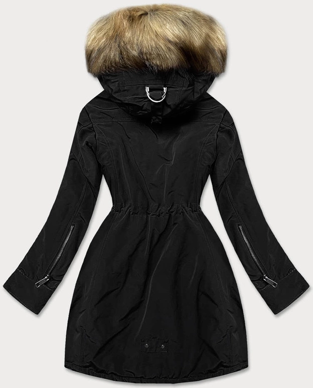 Damska parka z futrzaną podszewką czarna (m-21506)