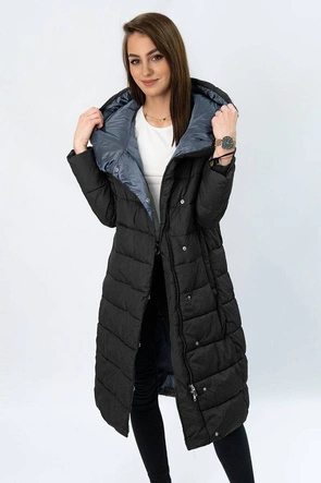ZIMOWA DŁUGA PIKOWANA KURTKA DAMSKA CZARNA (7704BIG)