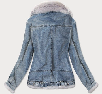 Futrzana kurtka jeansowa niebieska (10538)