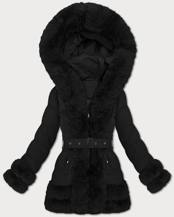 Przejściowa elegancka  kurtka z futerkiem S'West czarna (B8526-1)